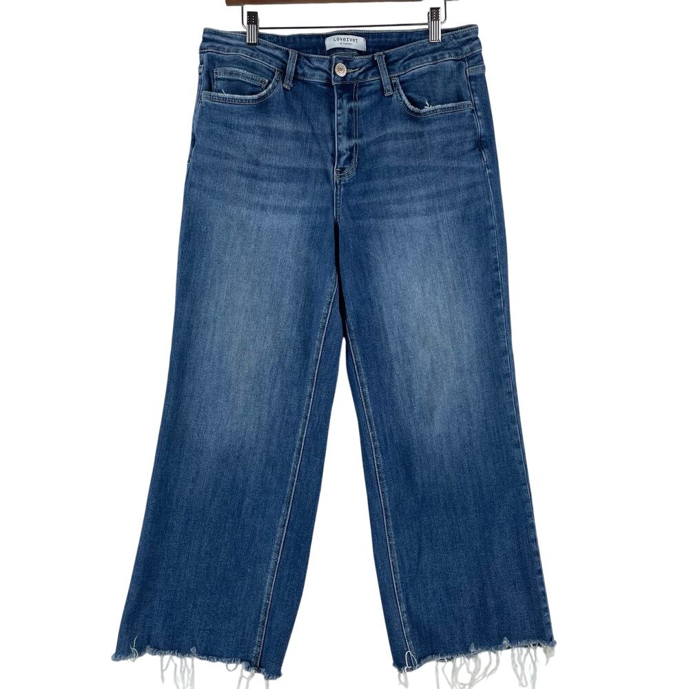 Lovervet by Vervet Womens High Rise Wide Leg Crop Jeans 14W Medium Wash Raw Hem